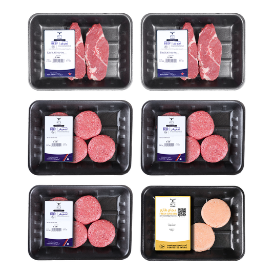 20 AUS Grass-fed Beef Burgers Box + 4 NZ Grass-fed Beef Striploin Steaks